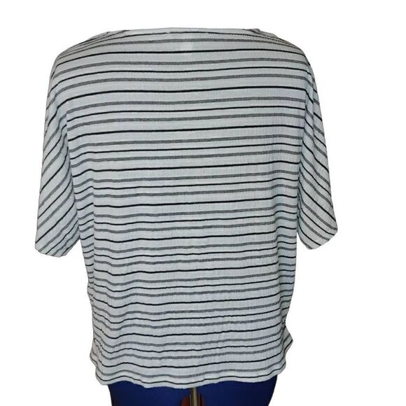 Nine West Women's Striped Bateau Neckline Tie knot Hem Shirt White Medium - Picture 3 of 13